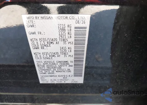 2017 Nissan Pathfinder Platinum z USA, uszkodzony, nr VIN 5N1DR2MM9HC609142